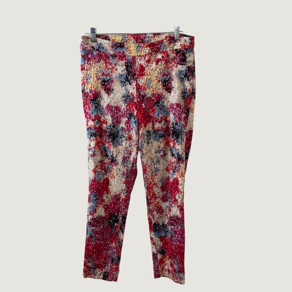 The Look Womens Multi Color Abstract Floral Print Stretch Pull On Pants Size 16